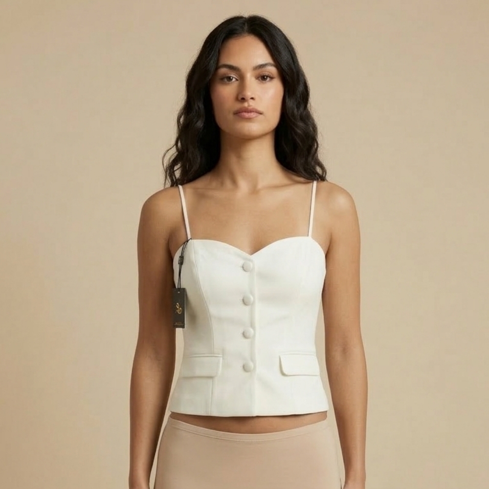 Sincerely Jules Cream Buttoned Bustier Top